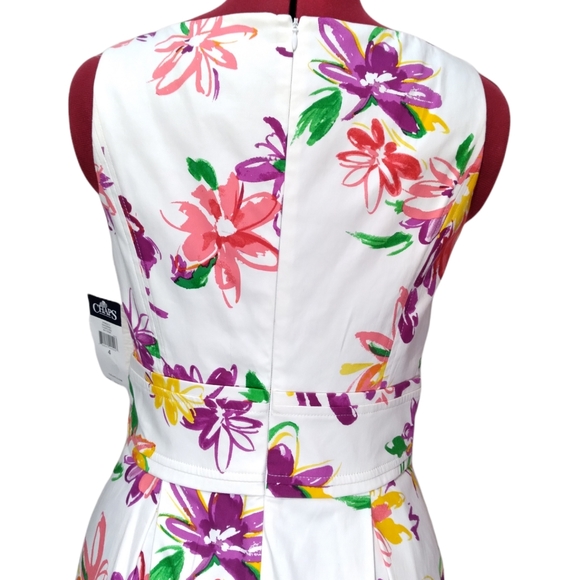 Chaps New Floral Jacquard Fit n Flare V-Neck Pleated Sleeveless Dress Size 4 NWT - Picture 9 of 16